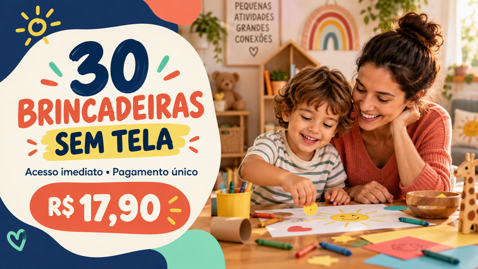 Mãe e criança fazendo atividade sem tela